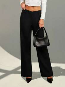 Forever 21 秋冬女士黑色直筒裤/V 型裤/低腰裤/修身裤/Y2K 服装/新年/夏季女装/商务休闲女装/度假/基本款/外出/优雅裤 - 黑色 - 查看 11