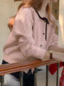 DAZY Women's Casual Polka Dot Knitted Pullover, Minimalist And Fashionable For Daily Wear,Fall Women Clothes Women Sweater - Pink - View 3