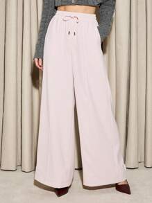 AiiRZ Tie Waist Wide Leg Trouser - Baby Pink - View 1