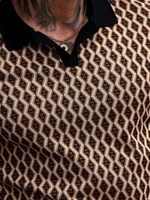 Manfinity CasualCool Men's Casual Fashionable Geometric Jacquard Fabric Polo Shirt, Minimalist & Fashion, Suitable For Daily Wear,For Husband, Old Money Style - Multicolor - View 4