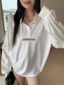 DAZY Women Regular Collar Ruffle Solid Color Long Sleeve T-Shirt,Fall Women Clothes - White - View 2