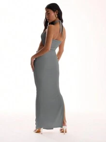 MUSERA Slinky Cross Front Cut Out Maxi Dress Spring Summer Vacation Prom Long Dress Elegant Graduation Prom - Grey - View 2