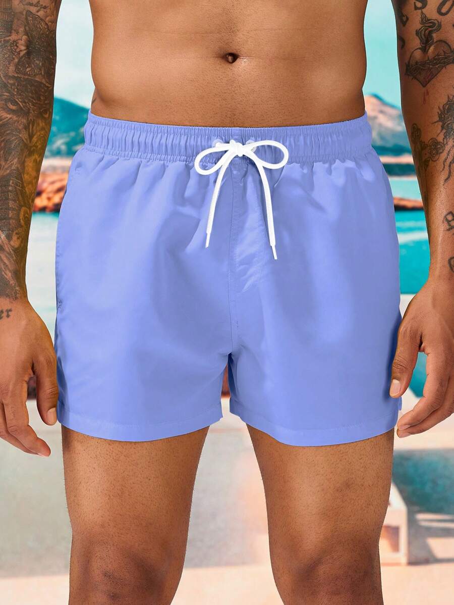 Manfinity Swimmode Quần short đi biển thường ngày có dây rút eo dành cho nam, phong cách Hawaii - Màu xanh lam - Xem 1
