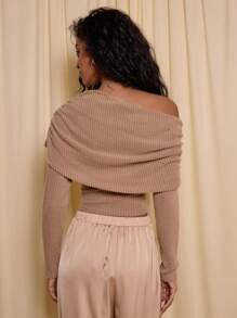 COSMINA Blusa informal de manga larga con hombros descubiertos de unicolor para mujer, otoño