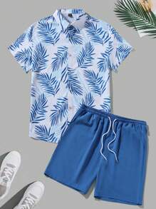 Manfinity RSRT Men's Hawaiian Shirt Set, Minimalist Fashion Casual Daily Wear