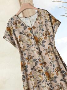 Rusticease 女士 V 领短袖花卉印花休闲中长连衣裙 - 彩色 - 查看 5