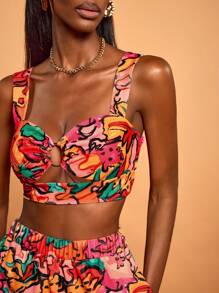 Sylvia Mollie Parte superior de corpiño estampada con flores de colores en estilo bohemio, boho, para mujer, diseño de primavera-verano, apto para vacaciones, salir, festivales, Ibiza