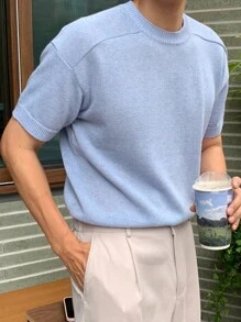 DAZY Men's Solid Blue Knit Top, Summer,Back To School Clothes - Blue - View 3