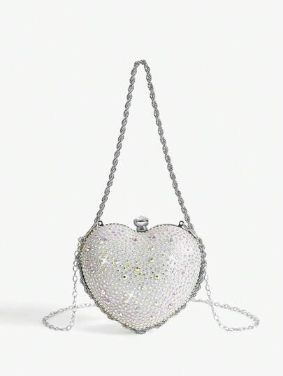 SHEIN Belle 时尚优雅甜美水钻心形装饰晚装手包