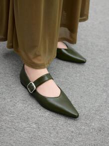 CUCCOO BIZCHIC Dunkelgrüne Mode-Spitzschuh-Damenflatschuhe