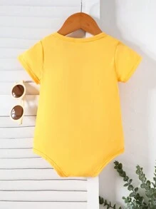 SHEIN Playful Pals Baby Boy Casual Cute Letter Print Daily Comfortable Versatile Short Sleeve Bodysuit, Summer - Yellow - View 2
