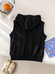 1 Piece Young Boys Leisure College Comfortable Fashion Simple Practical All-Match Sports Hooded Vest With Sports Pattern Suitable For Commuting To School Daily Leisure Vacation Travel Suitable For Sports Kids Outfits Young Boy Clothes School Boys Set Boys Outfits Family Matching Outfits Birthday Party Fit Everyday Fit School Fit Sports Fit Spring And Summer Season