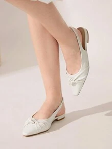 CUCCOO CHICEST Women's Comfortable Slip-On Flats With Bow Design, Square Toe, Casual Elegant Dress Shoes For Work, Commute, Date, Afternoon Tea, White Valentine's Day - Beige - View 4