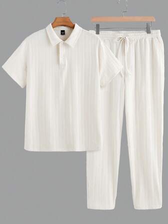 Manfinity VCAY 2 pièces Costume polo décontracté avec col jacquard tricoté à manches courtes pour hommes