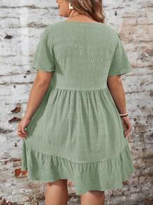 SHEIN LUNE Plus Size Casual Plain Textured Short Sleeve Dress
