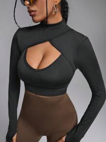 Innovista Tricou cu decupat de culoare uni sexy, ținute de top asortate, Zilnic pentru antrenament, Tricou de bază, Topuri pentru antrenament, Y3k, Top pentru gimnastică, Tricou lung / Tricou decupat, Trening, Topuri pentru ieșiri, Top sexy cu mânecă lungă