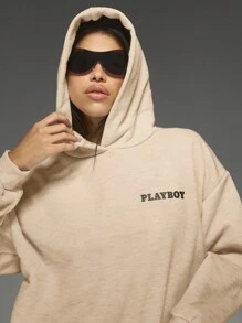 Missguided x Playboy MISSGUIDED Vintage Magazine Cover Design Oversized Hoodie Boyfriend Fit Loungewear Athleisure Retro Photographic Print Pullover Fall Winter Streetwear
