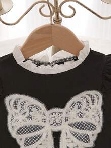 Bodys de encaje blanco con lazo y mangas cortas para bebé niña, conjunto a juego de mamá e hija (2 piezas se venden por separado) - Negro - Ver 4