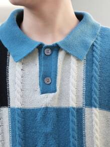 Manfinity Sporsity Men's Front Button Long Sleeve Plaid Casual Sweater, Everyday Wear