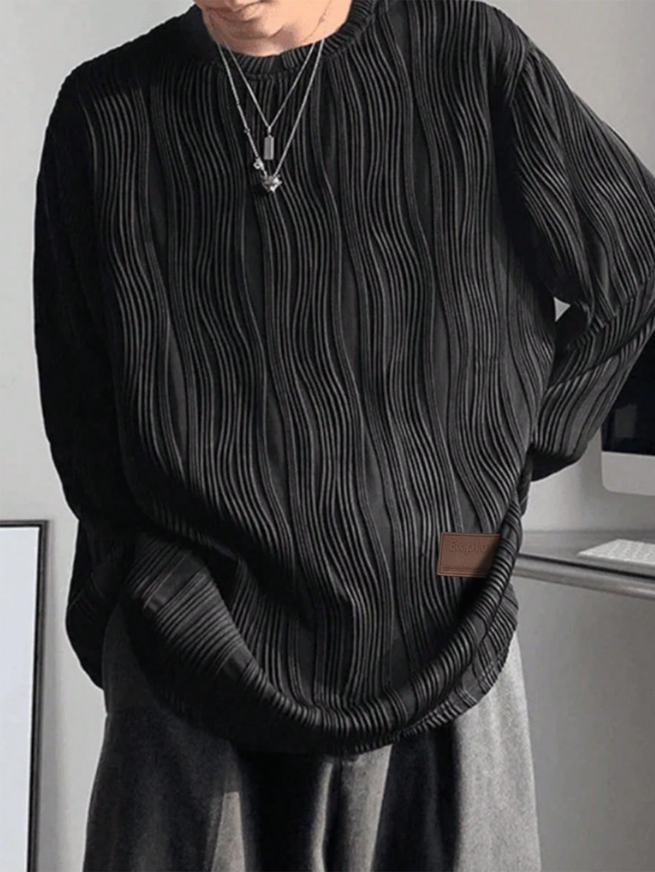 SHEIN Manfinity Dauomo Men's Fashionable Striped T-Shirt, Solid Color Minimalist Design, Casual For Daily Wear