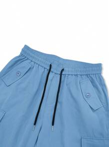 Chillumni Loose Fit Men Flap Pocket Side Cargo Pants - Baby Blue - View 5