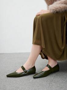 CUCCOO BIZCHIC Dunkelgrüne Mode-Spitzschuh-Damenflatschuhe