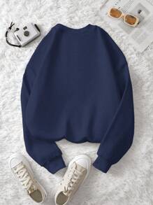 INAWLY Bestickter Rundhals-Sweatshirt mit verlorenem Schaf, für Abschluss, Schulanfang, Abschluss, Lehrer für Frauen, Pullover für Schulanfang im Herbst - marineblau - Übersicht 2