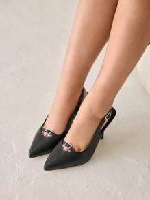 CUCCOO CURVES Sapatos de salto alto com fivela e bico femininos, moda para o dia a dia, dia dos namorados - Preto - Ver 12