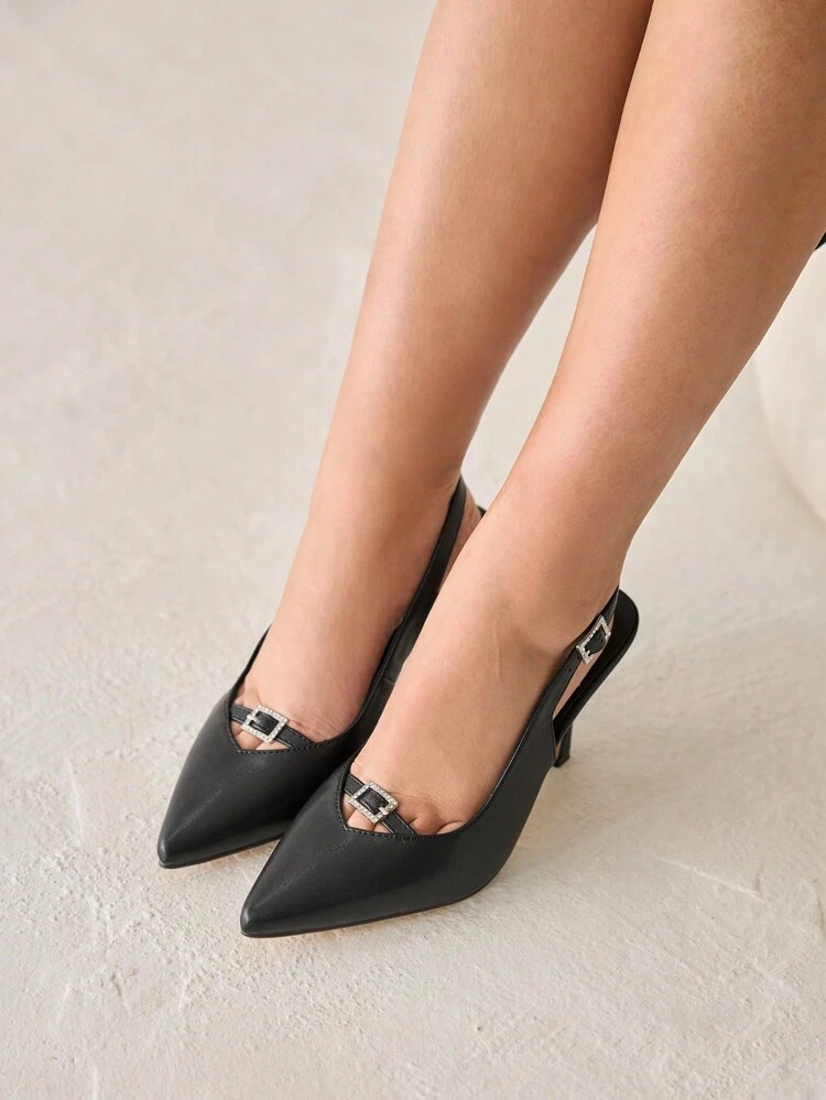 CUCCOO CURVES Women's Pointed Toe Buckle Design Fashion Everyday High Heel Pumps Valentine's Day