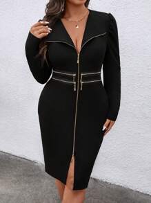 Juhart Vestido de fiesta/Día de San Valentín de talla grande para mujer, color negro con cremallera