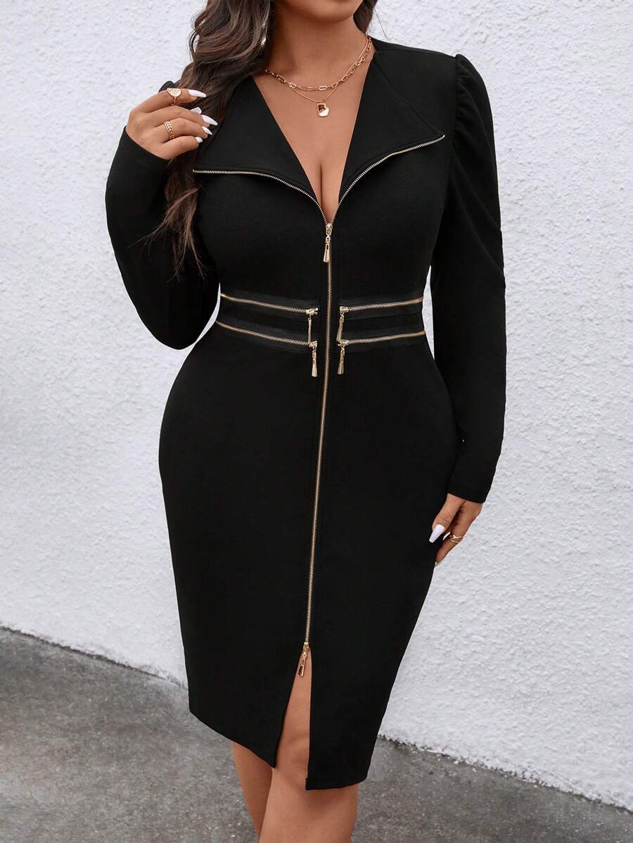 Juhart Vestido de fiesta/Día de San Valentín de talla grande para mujer, color negro con cremallera