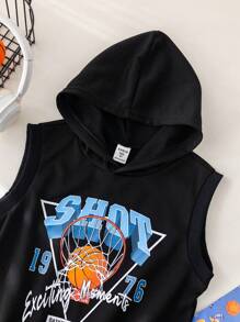 1 Piece Young Boys Leisure College Comfortable Fashion Simple Practical All-Match Sports Hooded Vest With Sports Pattern Suitable For Commuting To School Daily Leisure Vacation Travel Suitable For Sports Kids Outfits Young Boy Clothes School Boys Set Boys Outfits Family Matching Outfits Birthday Party Fit Everyday Fit School Fit Sports Fit Spring And Summer Season