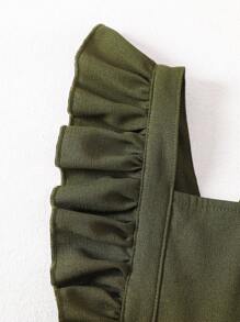 Infant & Baby Girl Casual Fashion Ruffle Trim Sleeveless Romper, Suitable For Summer & Vacation - Green - View 3