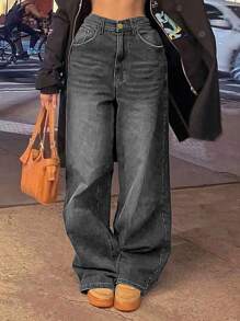 女士休闲洗水阔腿牛仔裤