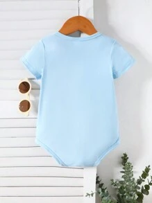 SHEIN Playful Pals Baby Boy Casual Cute Letter Printed Comfortable All-In-One Bodysuit, Versatile For Daily Wear, Summer - Baby Blue - View 2