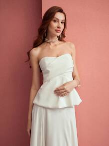 MOTF PREMIUM ÁO ỐNG PEPLUM RẮN - trắng - Xem 4