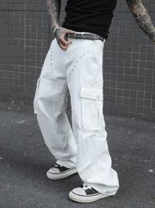 Manfinity EMRG Men's Front Button Pocket Simple Design Casual Jeans, Daily Wear - White - View 5