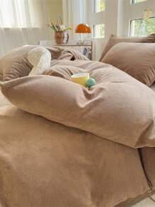 3 件咖啡水晶天鹅绒 1 件羽绒被套，2 件枕套套装，无填充物，可机洗 - 咖啡棕 - 查看 6