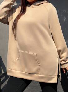 INAWLY Plus Size Hooded Long Sleeve Pocket Solid Color Casual Pullover Sweatshirt