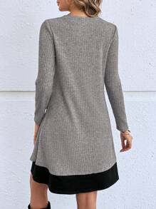 EMERY ROSE 女士纯色拼接长袖简约短款休闲连衣裙秋季女装