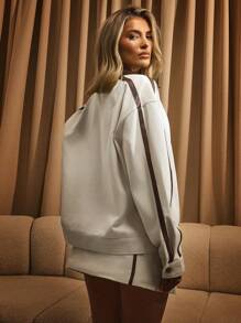 Athîral Women Casual Contrast Trim Jacket For Autumn/Winter - Apricot - View 1