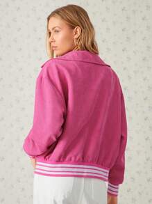 Easelle Chaqueta bomber casual de ajuste holgado para mujer, de pana rosa con estilo universitario, para otoño/invierno