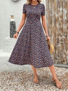 EMERY ROSE Đầm midi cổ tròn tay ngắn họa tiết hoa ngày lễ dành cho nữ - Nhiều màu - Xem 6