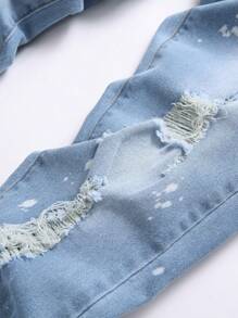 Manfinity Hypemode Men's Casual Distressed Skinny Fit Washed Denim Jeans - Light Wash - View 4