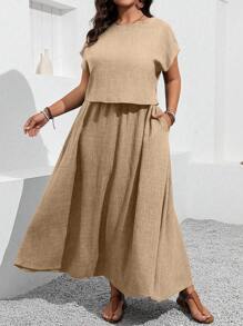 SHEIN LUNE Plus Size Women Bat-Wing Sleeve Top And Skirt Casual 2 Pieces Set