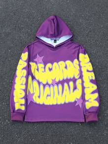 Manfinity EMRG Men's Casual Letter Print Hooded Sweatshirt, Autumn/Winter - Purple - View 3