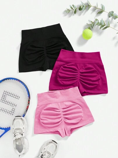 Easithlete Women's Solid Ruched Waistband Casual Exercise Workout Shorts