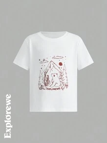 SHEIN T-shirt de sport à manches courtes pour jeune fille avec imprimé graphique blanc pour une utilisation extérieure