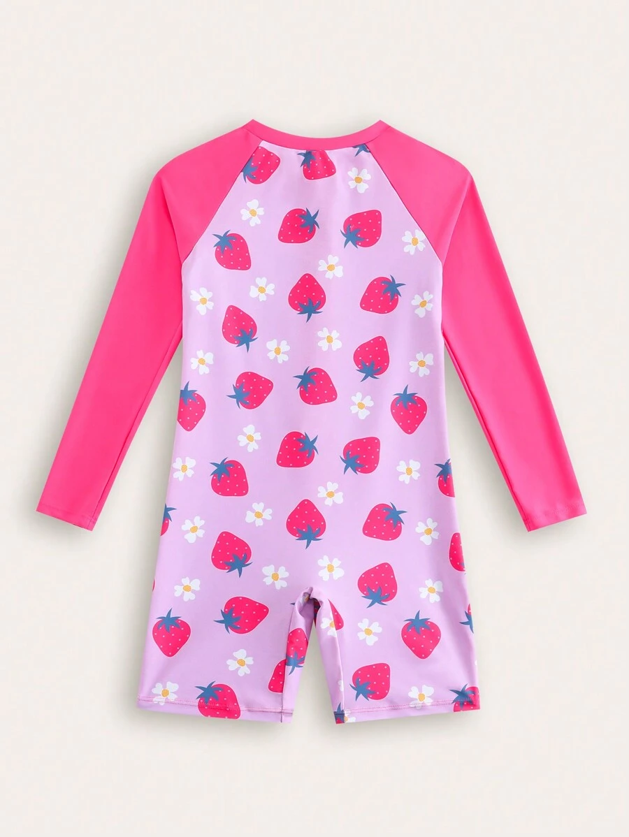 Young Girl New Style Fashion All-Over Strawberry Print One-Piece Swimsuit - Multicolor - View 1