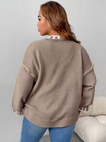 SHEIN Essnce 1 pieza Suéter tejido casual de cuello redondo, hombros caídos y manga larga para mujer talla grande, de otoño/invierno